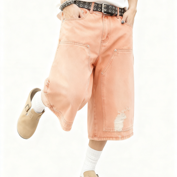 Peach Distressed Denim Shorts