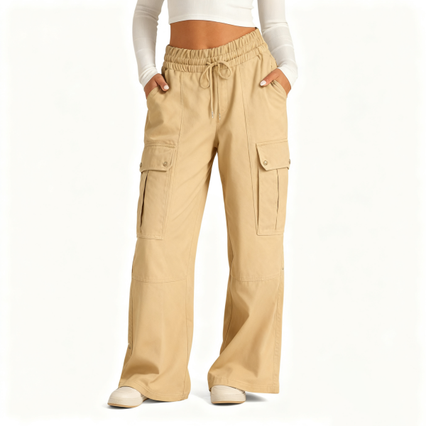 Beige Utility Cargo Wide-Leg Pants