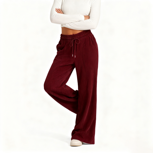 Burgundy Corduroy Wide-Leg Pants