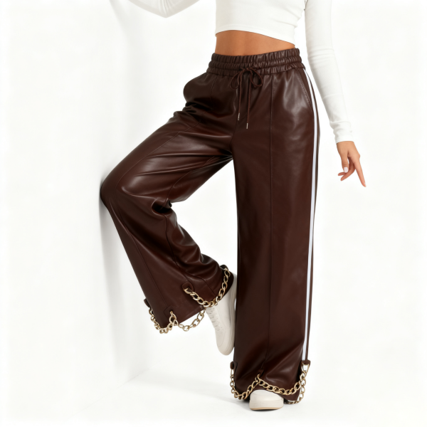 Chocolate Brown Faux Leather Wide-Leg Pants