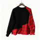 Black & Red Plaid Panel Sweatshirt