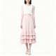 Pink Tiered Ruffle Chiffon Midi Skirt