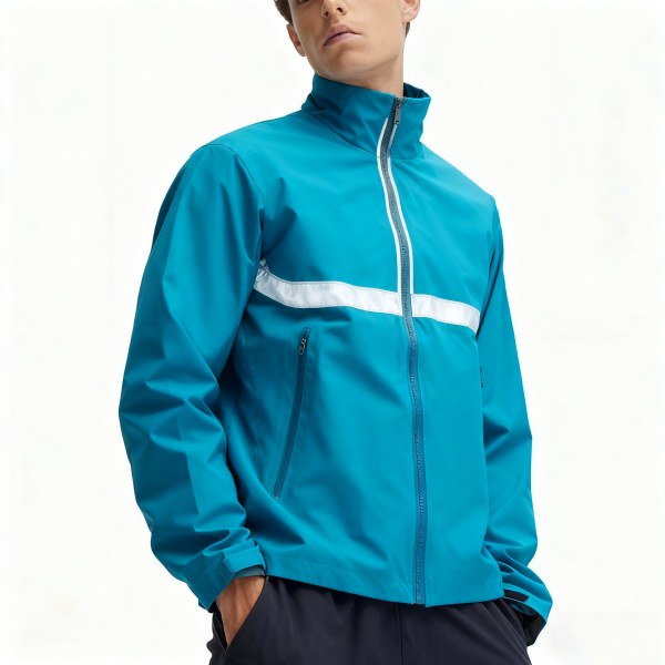 Turquoise & White Striped Stand-Collar Jacket