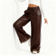 Chocolate Brown Faux Leather Wide-Leg Pants